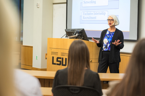 Professor speaking in classroom