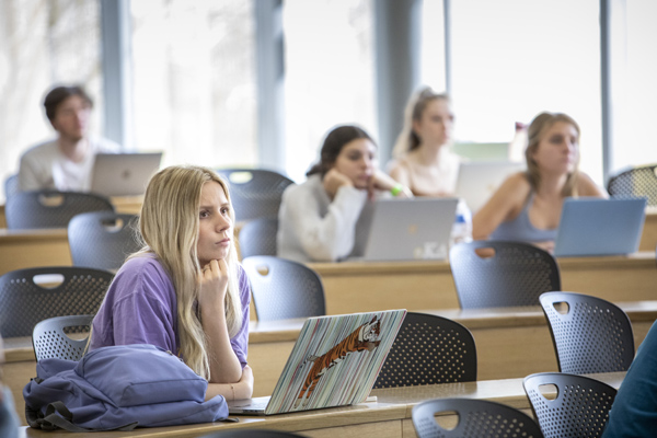 Students paying attention in class. 