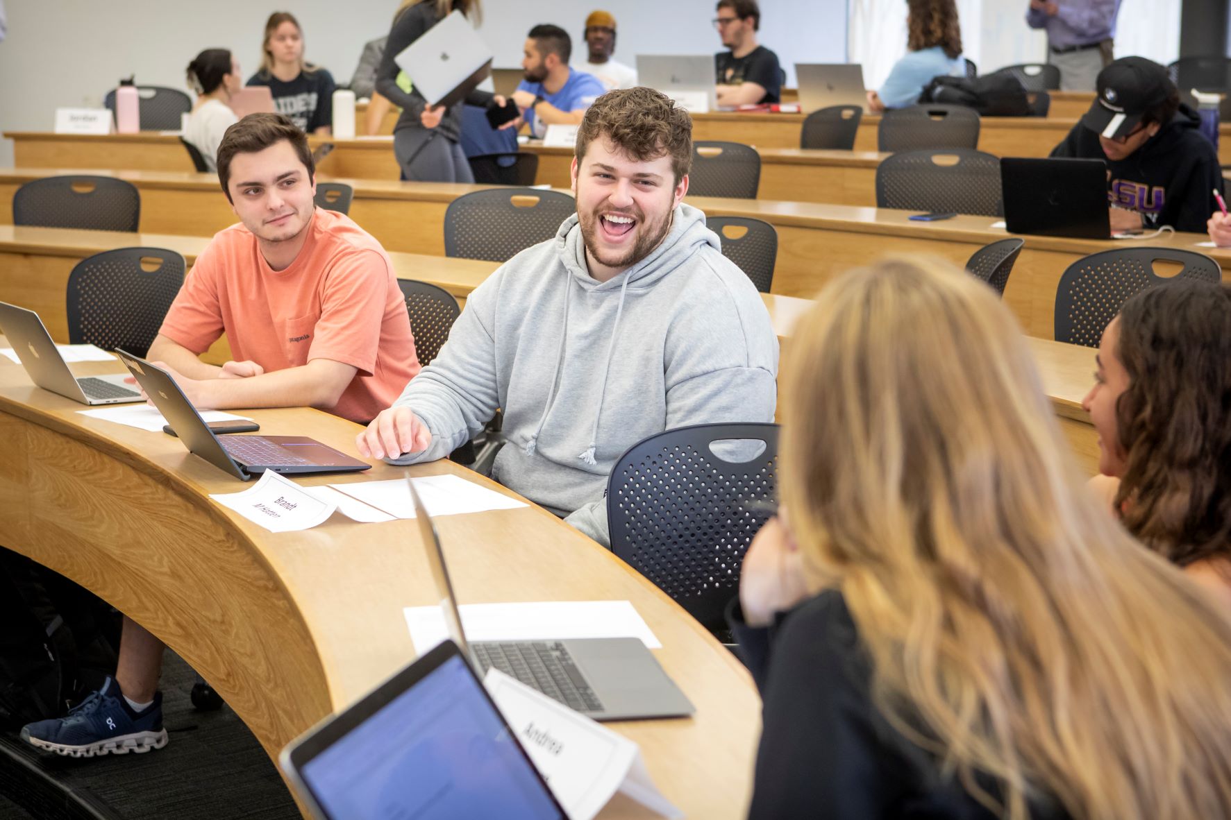 Students laugh in a classroom