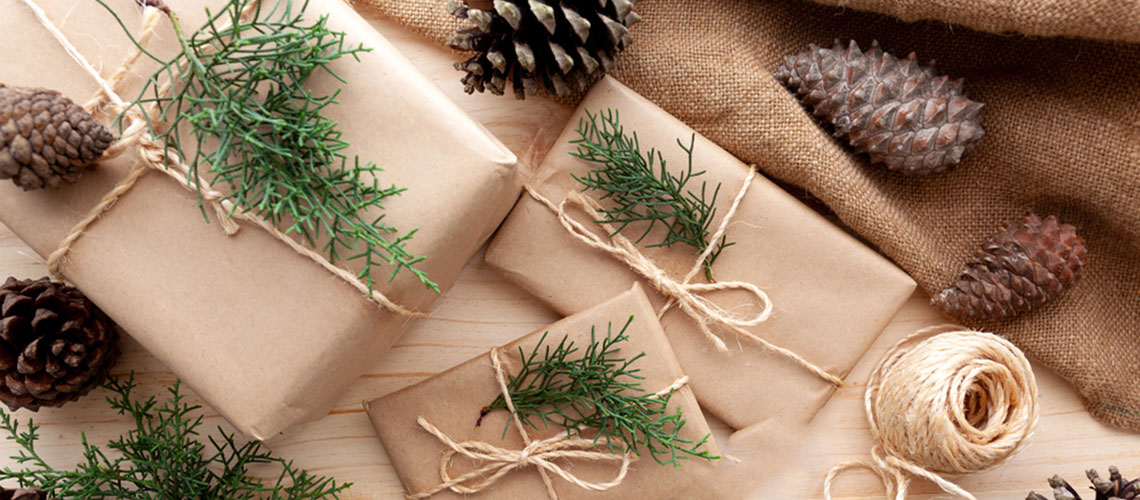 packages wrapped with brown paper and twine