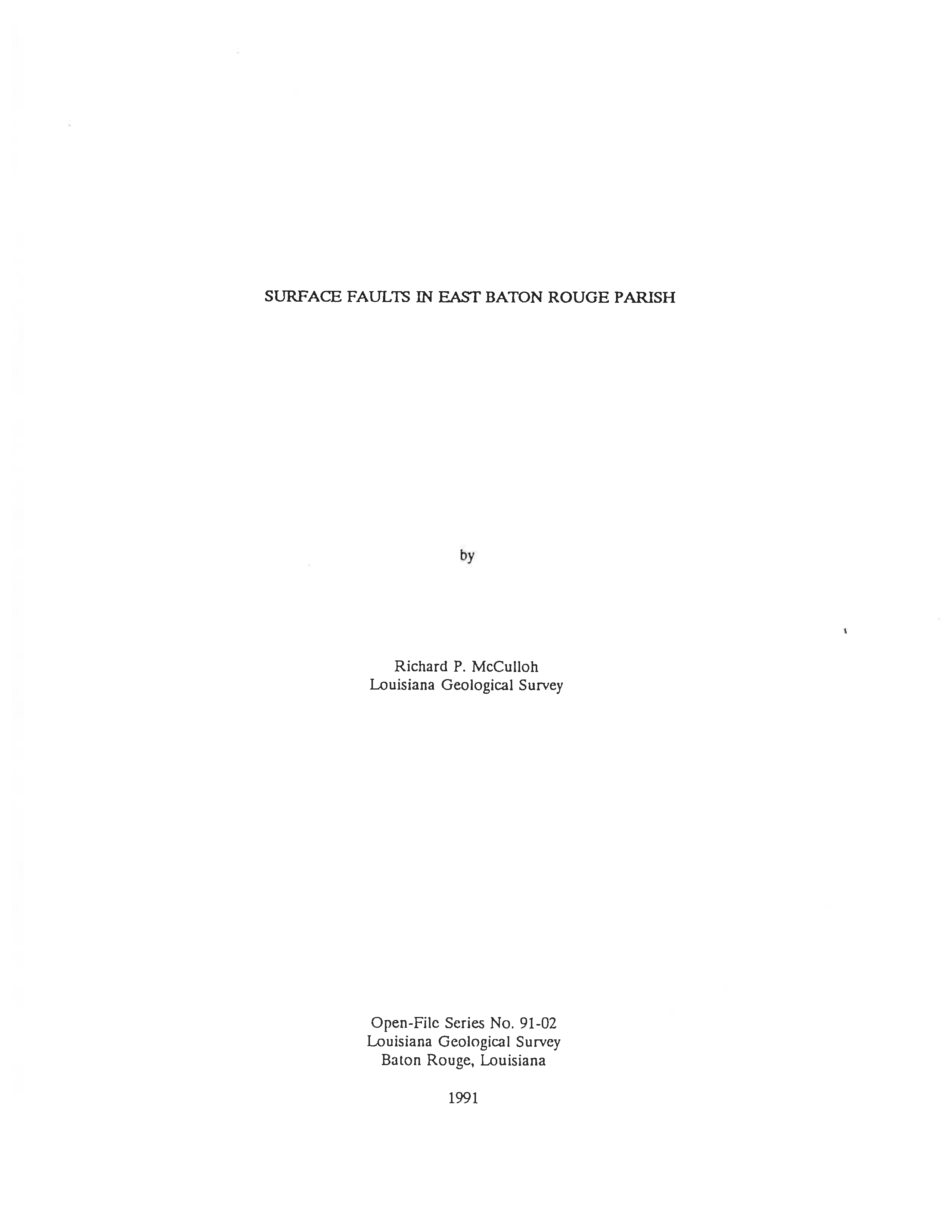 Surface Faults in East Baton Rouge Parish Surface Faults in East Baton Rouge Parish