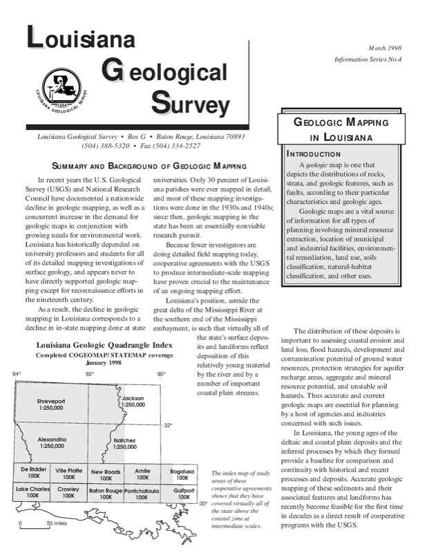 Geologic Mapping in Louisiana, 1998, 2 pp. Geologic Mapping in Louisiana, 1998, 2 pp.